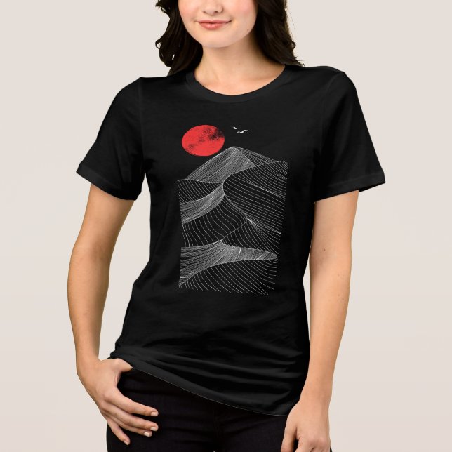 Camiseta Montanha Abstrata Sol Vermelho (Frente)