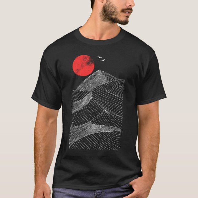 Camiseta Montanha Abstrata Sol Vermelho (Frente)