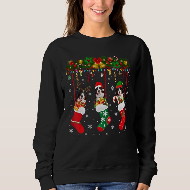 Camiseta Montanha Bernesa Em Sock Xmas Reindeer Papais noei (Frente)