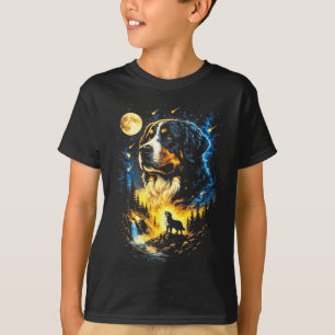 Camiseta montanha Bernesa uivando para a lua vintage 90