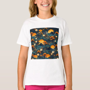 Camiseta Montanha da Lua Dourada Flor de Lótus Noturno Padr