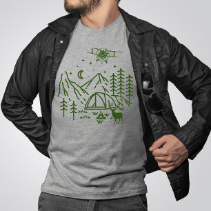Camiseta Montanha do Avião na Floresta, Pinheiro,Retro,Rúst