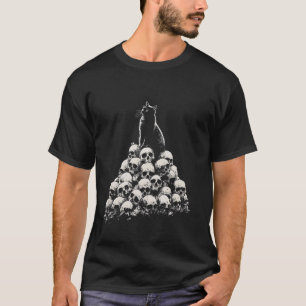 Camiseta Montanha do Esqueleto Gato Escuro Preto Gótico