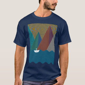 Camiseta Montanha e ondas minimalistas