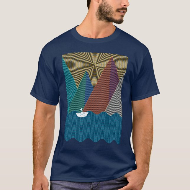 Camiseta Montanha e ondas minimalistas (Frente)