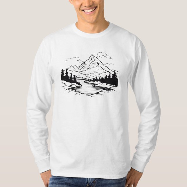 Camiseta Montanha E Rio Minimalistas (Frente)