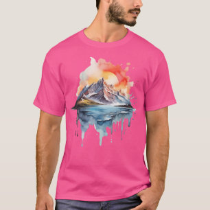 Camiseta Montanha Lago Sunset Paisagem Aquarela Ativa