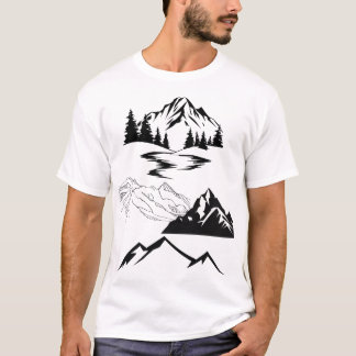 Camiseta Montanha Minimalista & Pinheiros – Aventura na Nat