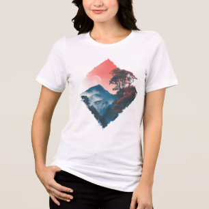 Camiseta Montanha Mística Lua Carmesim Zen Arte