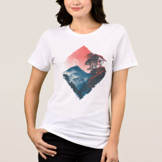 Camiseta Montanha Mística Lua Carmesim Zen Arte