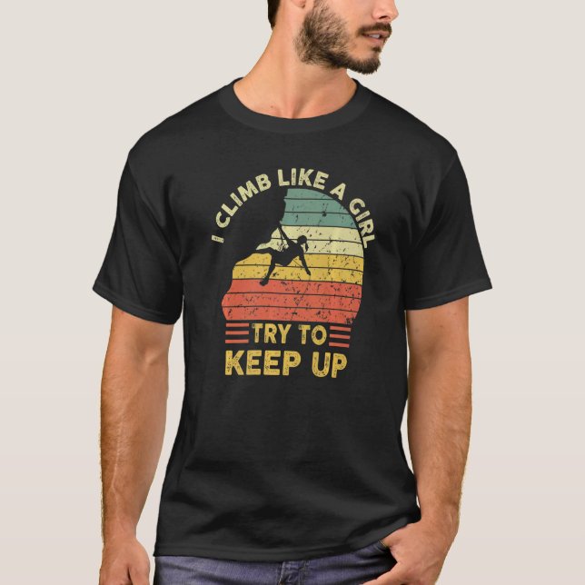 Camiseta Montanha Retro Escalando Como Uma Rapariga (Frente)