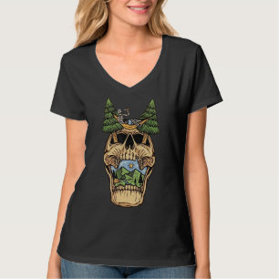 Camiseta Montanha Sunset Bebendo de Esqueleto Acampando O