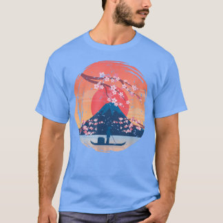 Camiseta Montanha Sunset Japonês Sakura Flor Rosa Cereja