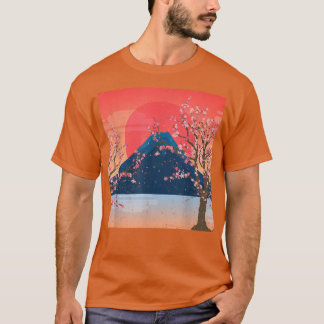 Camiseta Montanha - Sunset Sakura Flor Rosa - Árvore Cereja