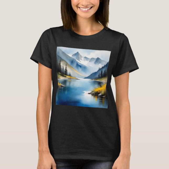 Camiseta Montanhas com capa de neve e um lago (Frente)