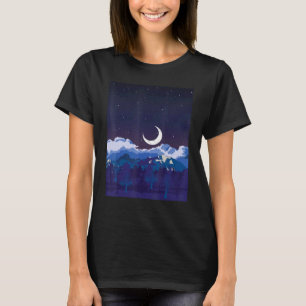 Camiseta Montanhas Crescentes Árvores Naturais Luar da Lua