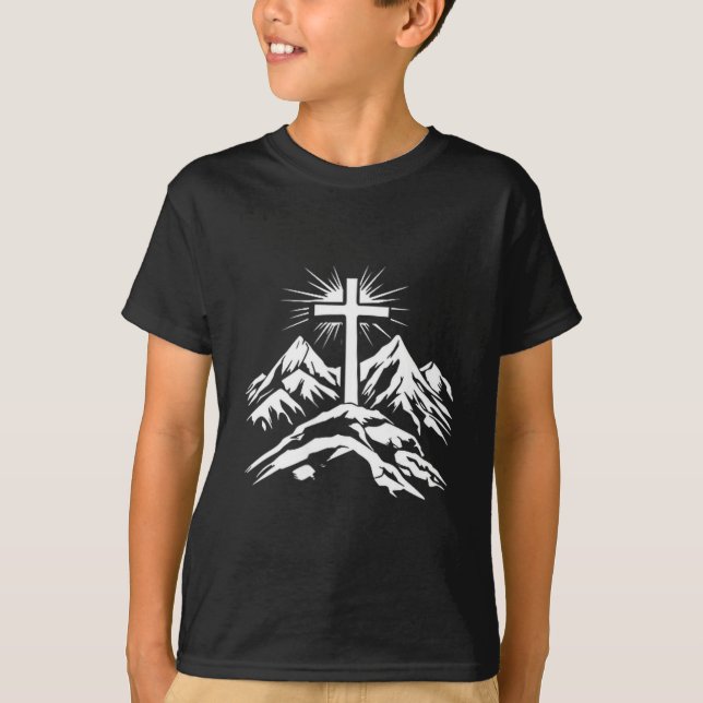 Camiseta Montanhas Cruz Cristã Religiosas  (Frente)