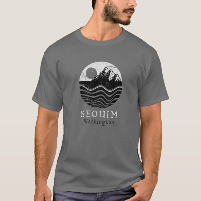 Camiseta Montanhas da Vintage Sequim acampando caminhando e (Frente)