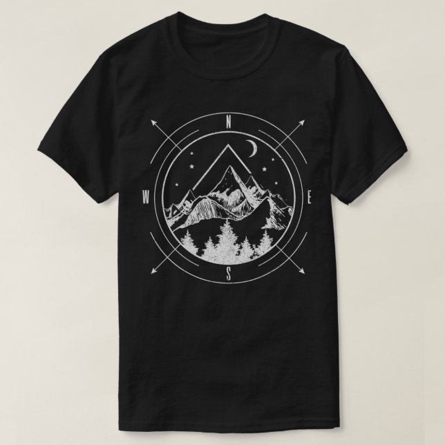 Camiseta Montanhas de acampamento de caminhada que cobrem o (Frente do Design)