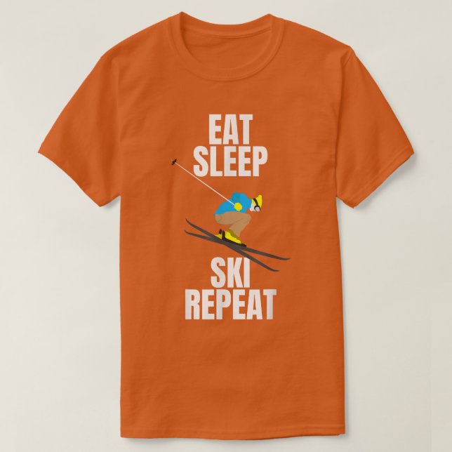 Camiseta Montanhas de esqui Snow Comendo Presente Dormindo (Frente do Design)