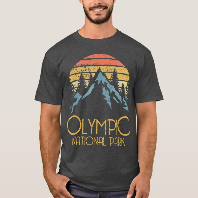 Camiseta Montanhas do Parque Nacional da Olimpiadas Retro,  (Frente)