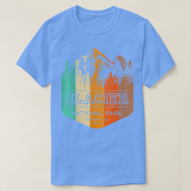 Camiseta Montanhas do Parque Nacional Glaciar Retro Hiking  (Frente do Design)