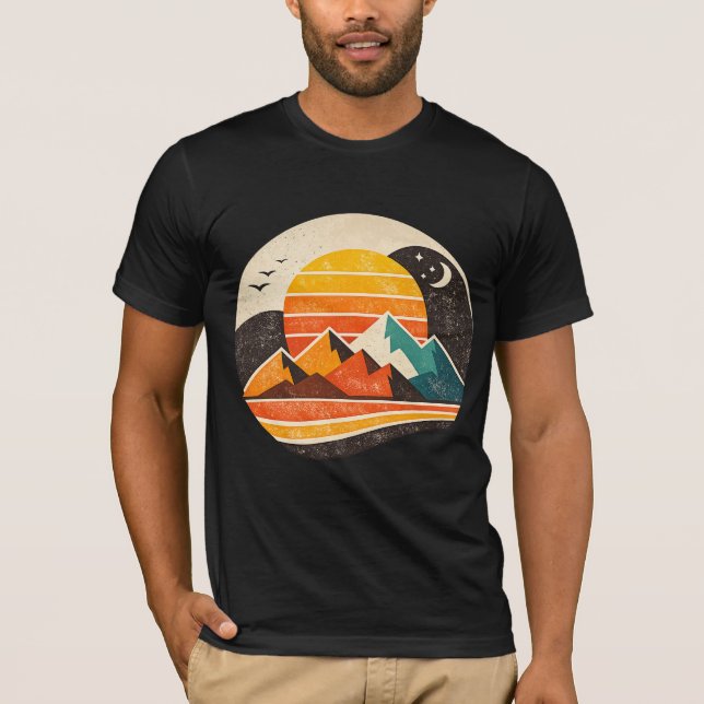 Camiseta Montanhas do Pôr do Sol Retrô (Frente)