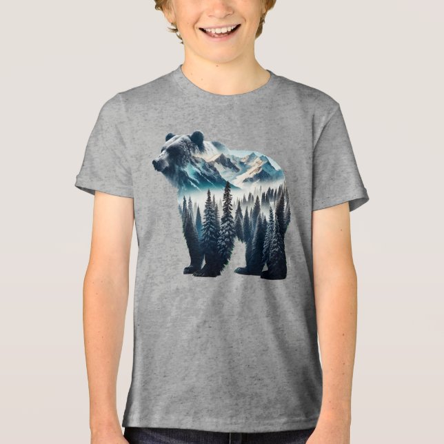 Camiseta Montanhas e florestas de Ursos Grizzles (Frente)