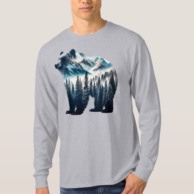Camiseta Montanhas e florestas de Ursos Grizzles (Frente)