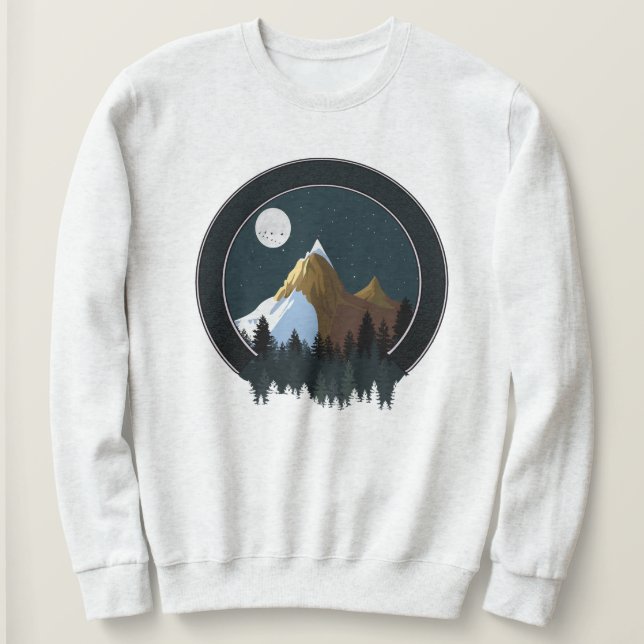 Camiseta Montanhas Forest Moon Stars Ver Lua Céu (Frente do Design)