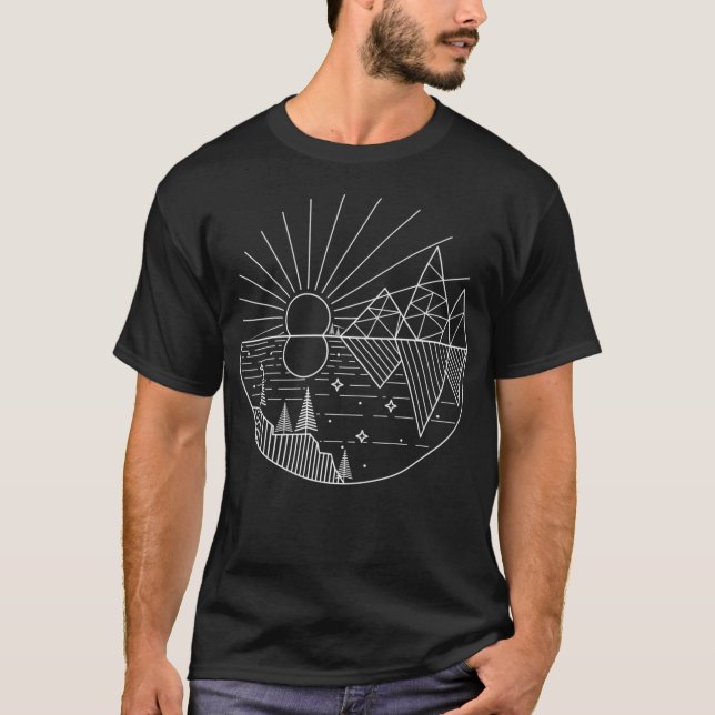 Camiseta Montanhas Geométricas Arte Sol Lua Paisagem Ca (Frente)