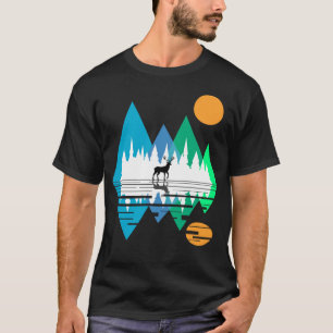 Camiseta Montanhas Geométricas e Veado Cervo