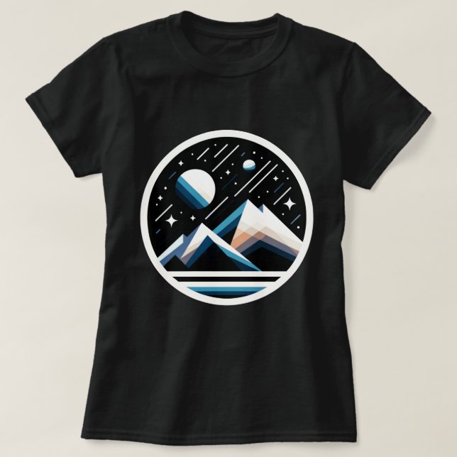 Camiseta Montanhas Geométricas Starry Night Contêm Arte Tem (Frente do Design)