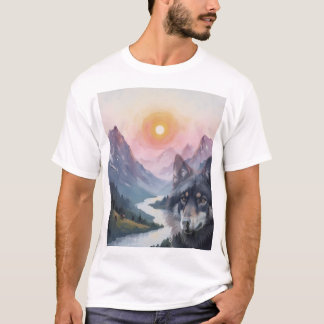 Camiseta Montanhas Majestosas com ilusão de lobo