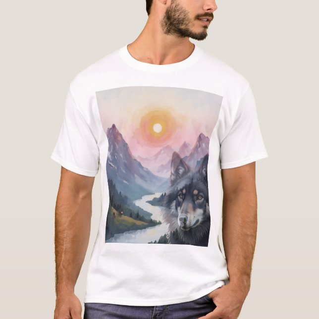 Camiseta Montanhas Majestosas com ilusão de lobo (Frente)