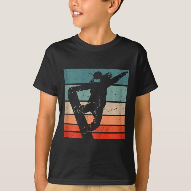 Camiseta Montanhas Snowboarder Esquema Retro Snowboard (Frente)