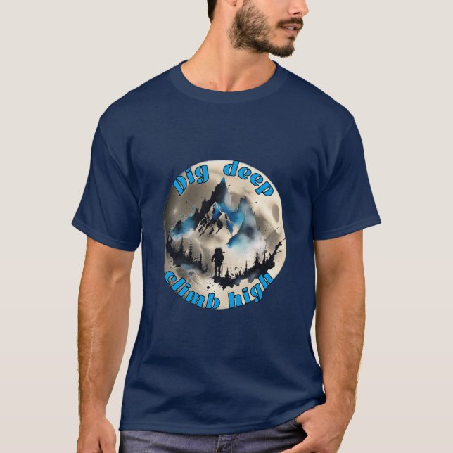 Camiseta Montanhismo: Cave fundo, suba alto. (Frente)