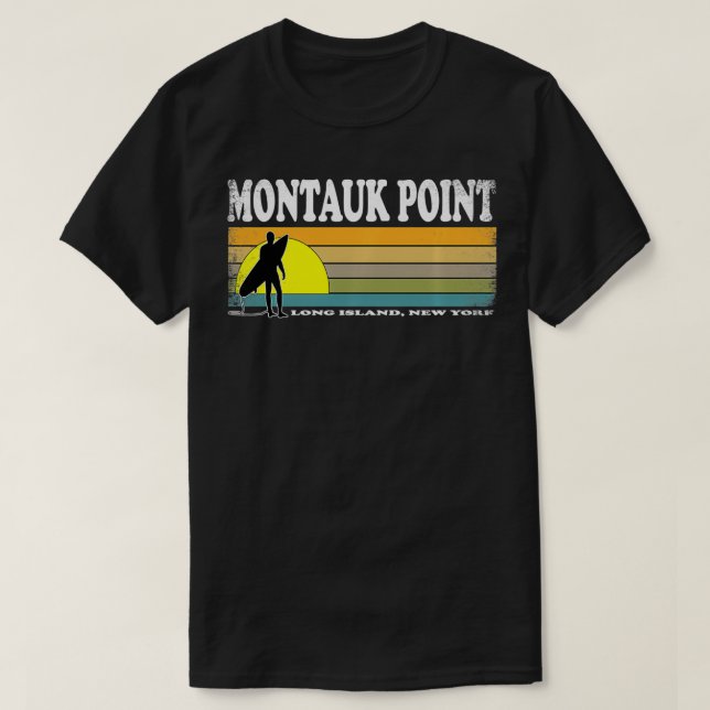 Camiseta Montauk Point Long Island Retro Surfing Souvenir (Frente do Design)
