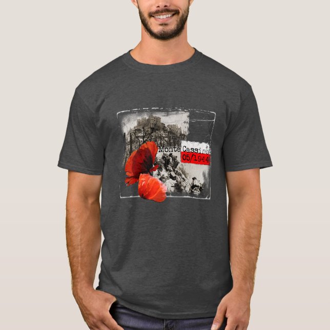 Camiseta Monte Cassino Battle WW2 Czerwone lêmure Poland (Frente)
