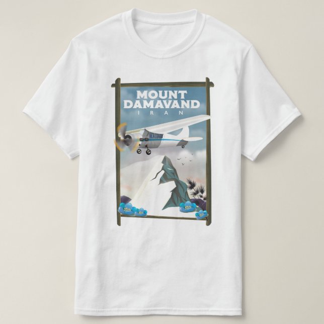 Camiseta Monte Damavand Iran poster de viagens. (Frente do Design)
