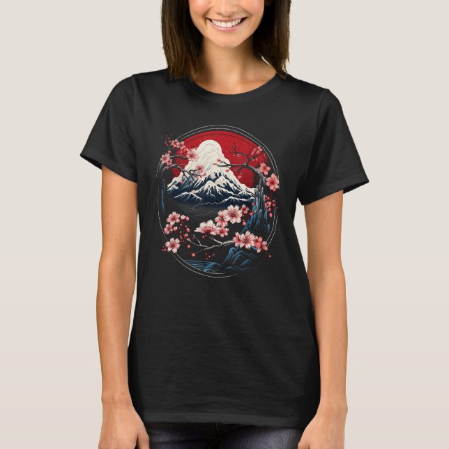 Camiseta Monte Fuji Japão Sakura Árvore Flor Japonês (Frente)