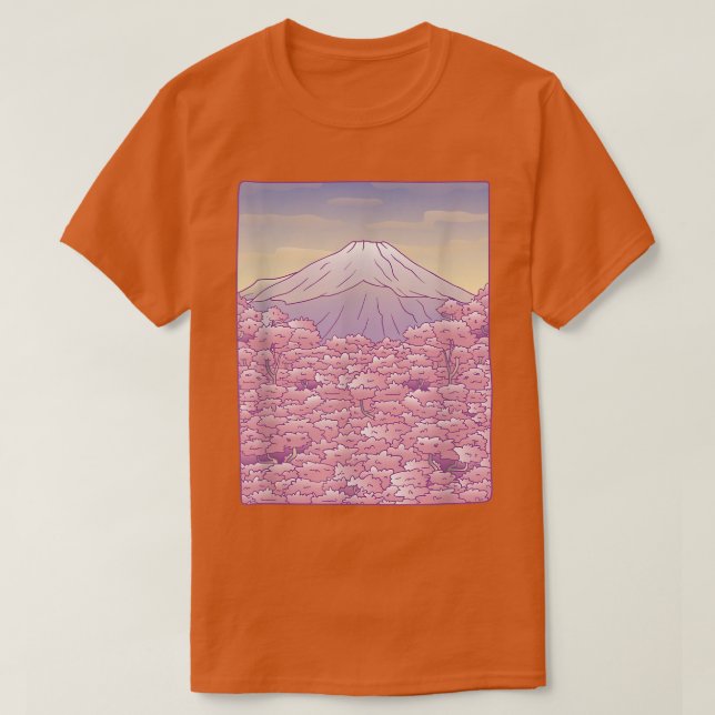 Camiseta Monte Fuji Pastel Japonês Sakura Cherry Blossoms (Frente do Design)