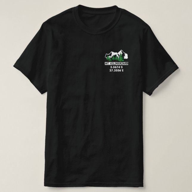 Camiseta Monte Kilimanjaro com coordenadas GPS (Frente do Design)