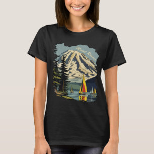 Camiseta Monte Rainier Barco à Vela Azul Viagem