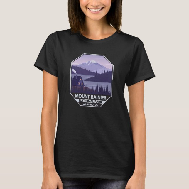 Camiseta Monte Rainier National Park Washington Cabin Retro (Frente)