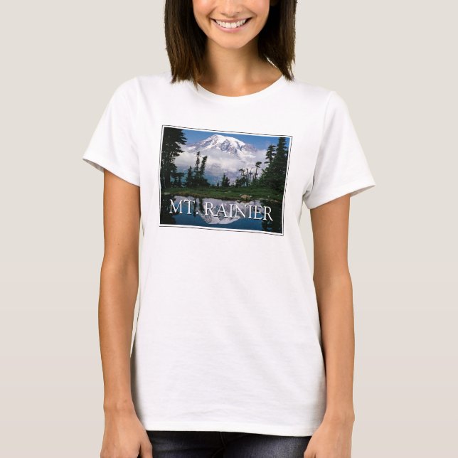 Camiseta Monte Rainier | Reflexo em uma Lagoa de Montanha (Frente)