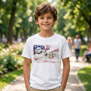 Camiseta Monte Rushmore Aquarela com Bandeira Americana