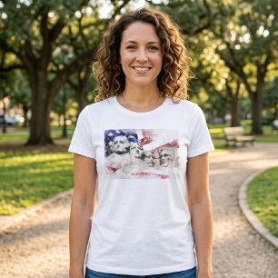 Camiseta Monte Rushmore Aquarela com Bandeira Americana