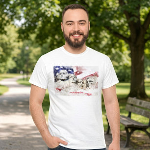 Camiseta Monte Rushmore Aquarela com Bandeira Americana