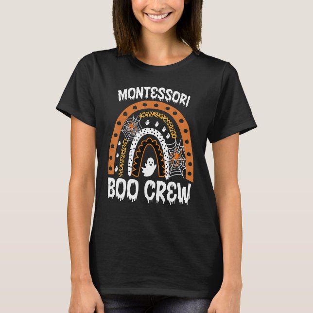 Camiseta Montessori Professor Halloween Boo Rainbow Lepard (Frente)